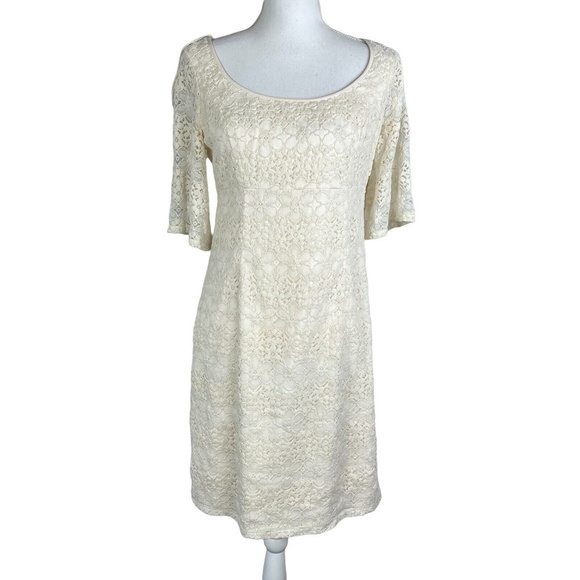 Adrianna Papell Women's Ivory Cream Lace Dress Sz 6 Empire Waist Baptism Wedding - Picture 1 of 10